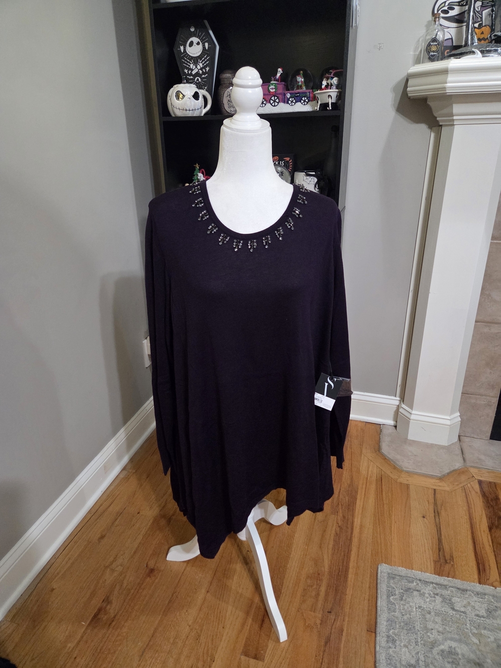 Simply Vera Vera Wang Navy Jeweled Neck Long Sleeve Tunic